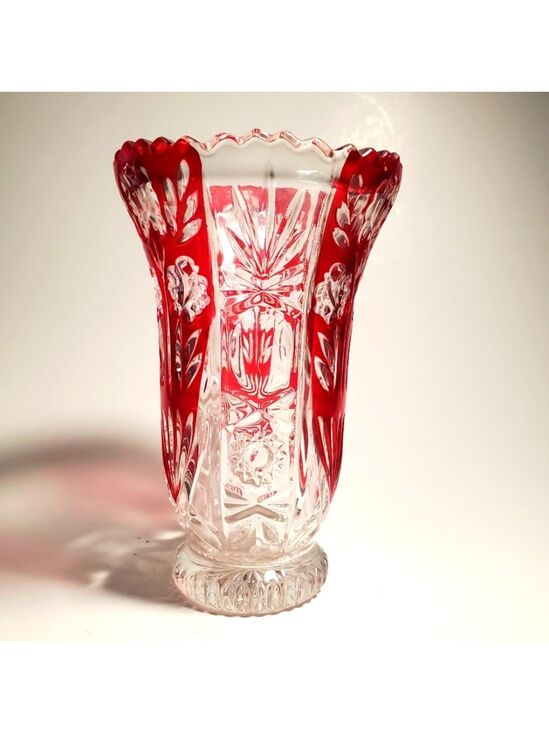 Fifth Avenue Crystal LTD. Other - Fifth Avenue Crystal Rosaline Ruby Floral Vase Vintage Anna Hutte Cut Glass EUC